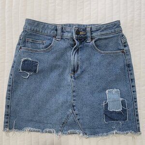 Evsie Denim Pathwork Mini Skirt Girl XL